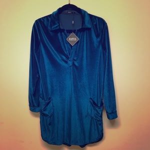 Blue Velvet Shirt Dress
